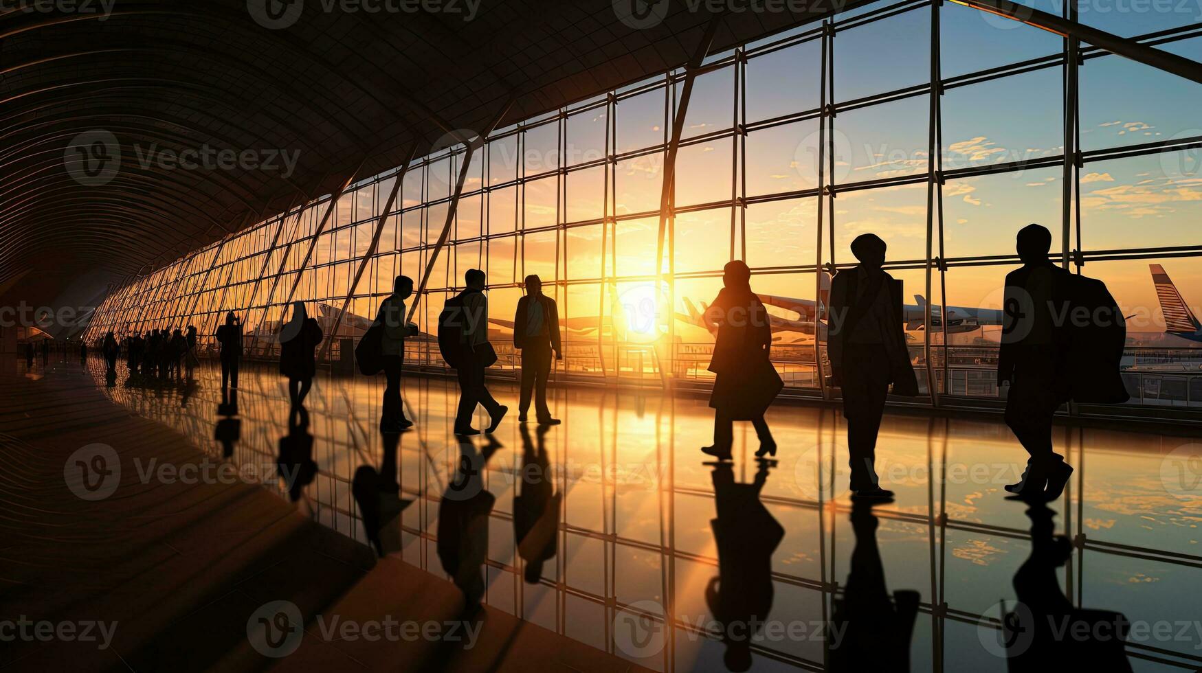 aeroporto viaggiatori nel shanghai S pudong dentro il terminale. silhouette concetto foto