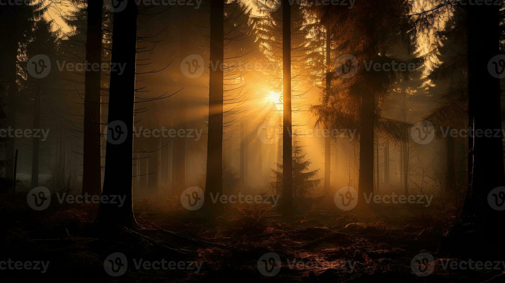 autunno S nebbioso foresta a alba. silhouette concetto foto