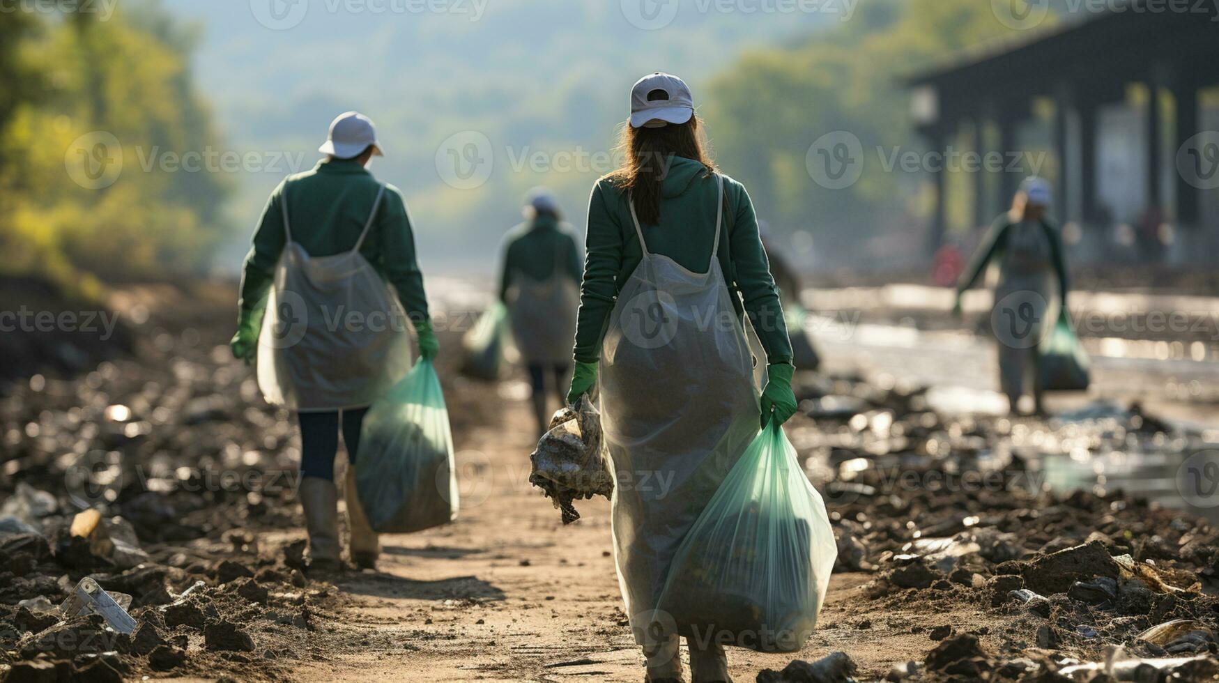 volontari porzione di pulizia sciocchezze a partire dal inquinata fiume foto