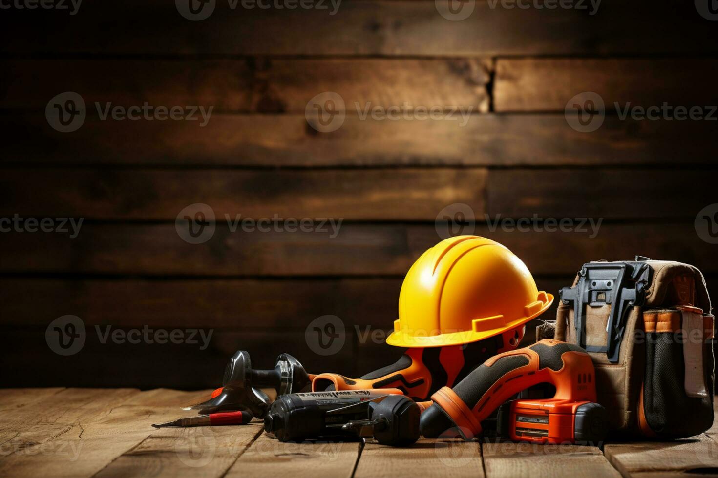 vario utensili e costruzione attrezzatura su un' di legno sfondo foto