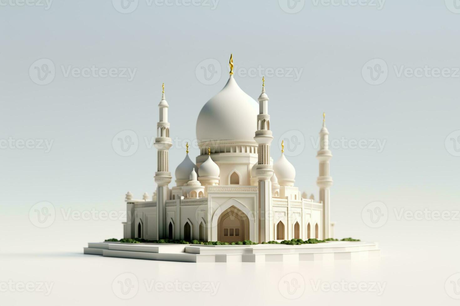 3d interpretazione di un' bianca moschea con un' d'oro cupola foto
