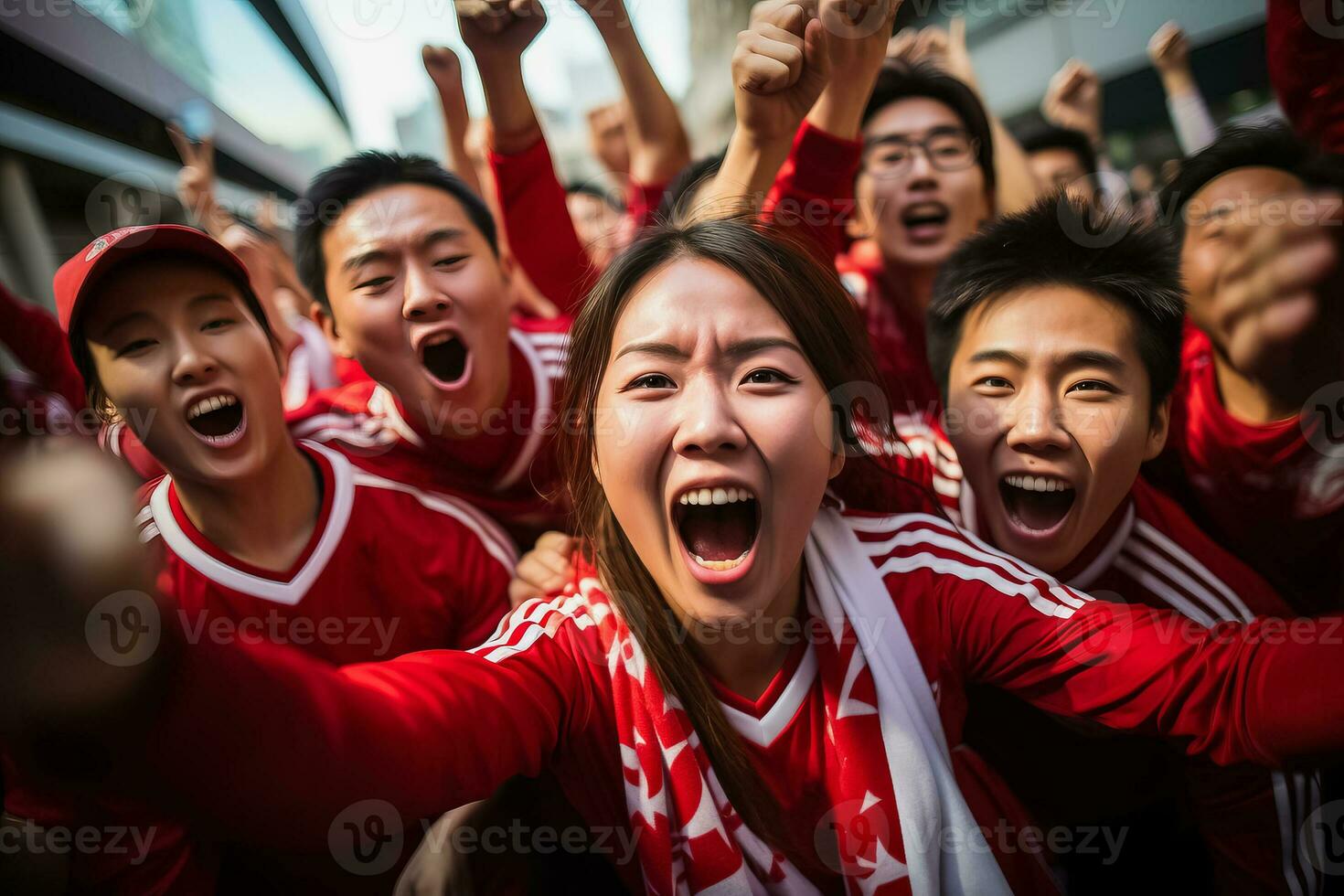 giapponese calcio fan festeggiare un' vittoria foto