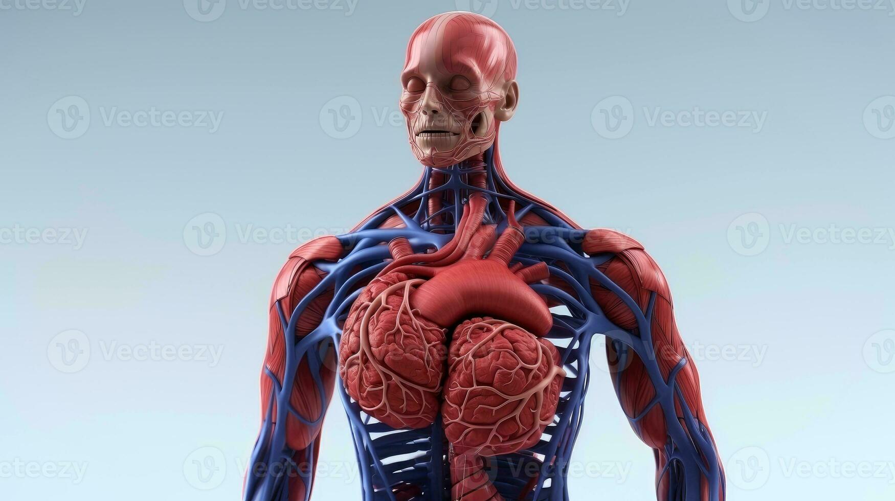 3d illustrazione modello di il umano organo sistema, anatomia, nervoso, circolatorio, digestivo, escretore, urinario e osso sistemi. medico formazione scolastica concetto, generativo ai illustrazione foto