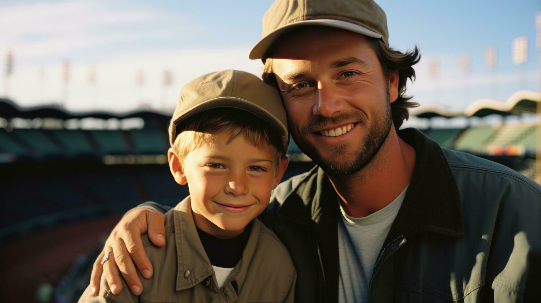 uomo e figlio su baseball gioco foto