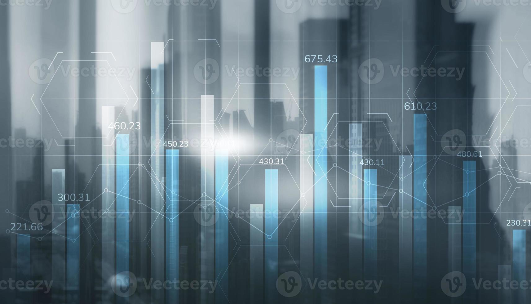 sfondo universale. diagrammi con numeri sullo sfondo della città foto