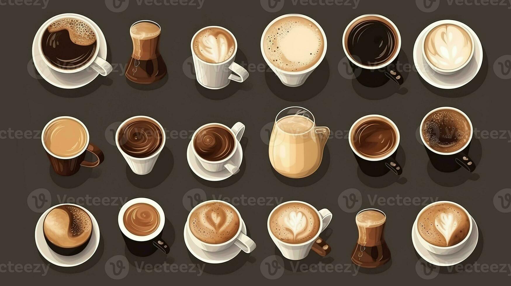 diverso tipi di caffè. caffè collezione. impostato di diverso tipi di caffè. ai generato foto