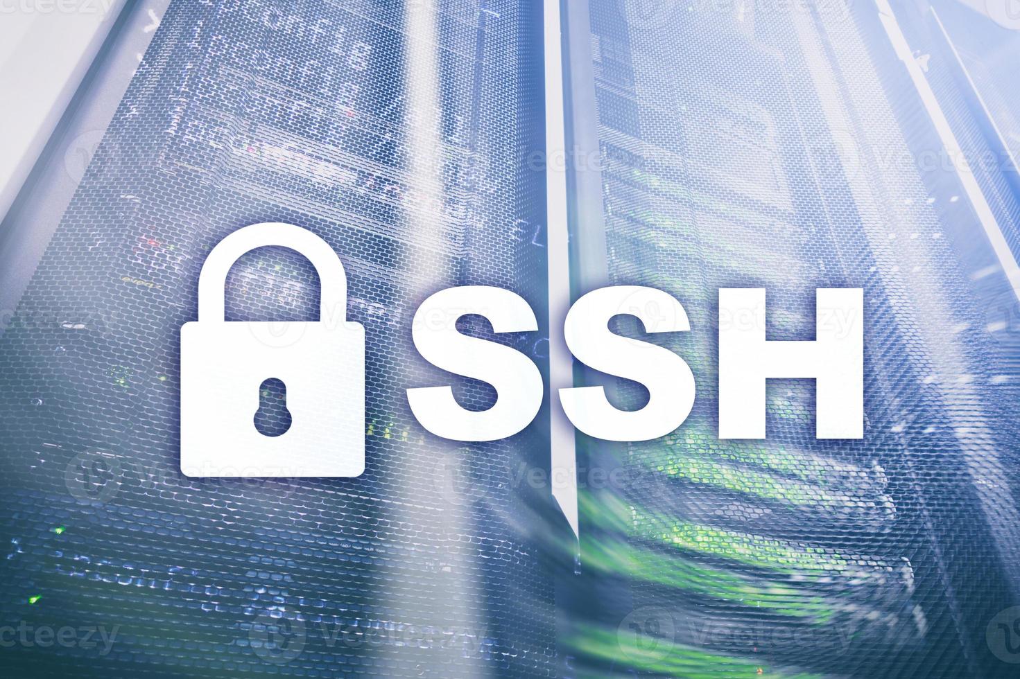 ssh, protocollo e software della shell sicura. concetto di protezione dei dati, internet e telecomunicazioni. foto