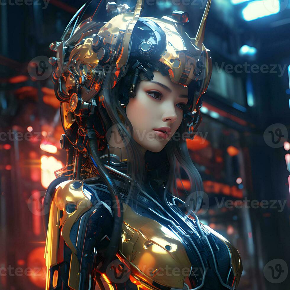 3d rendere di mecha robot anime ragazza foto