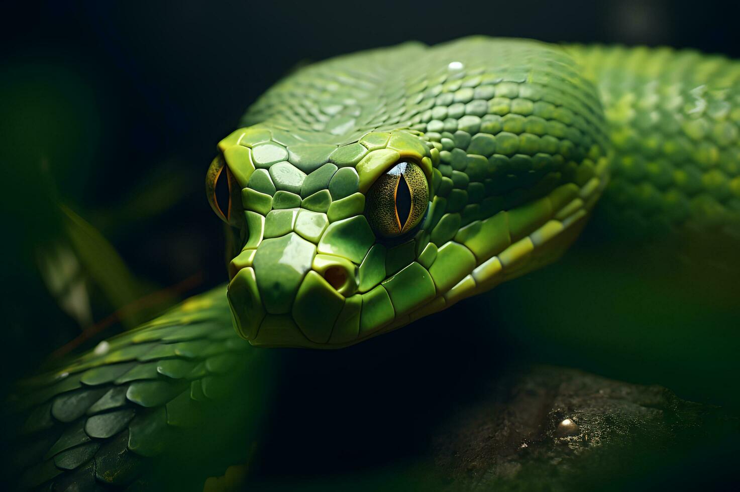 vicino su tiro di verde velenoso serpente foto