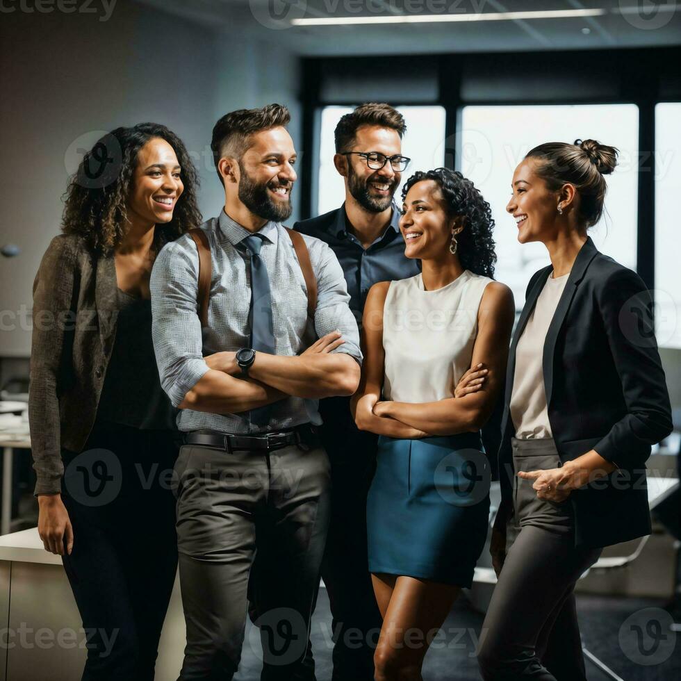 gruppo di contento Lavorando persone a il ufficio, generativo ai foto
