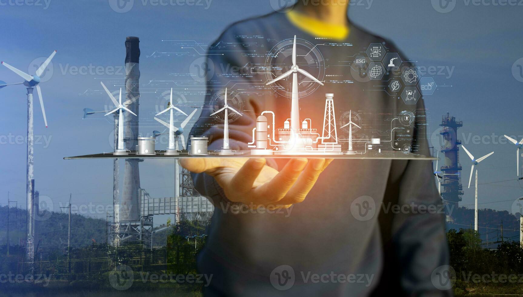 il concetto di sviluppando pulito energia come come vento energia per energia sostenibilità. industriale energia 5.0, eco, ad esempio, ai foto