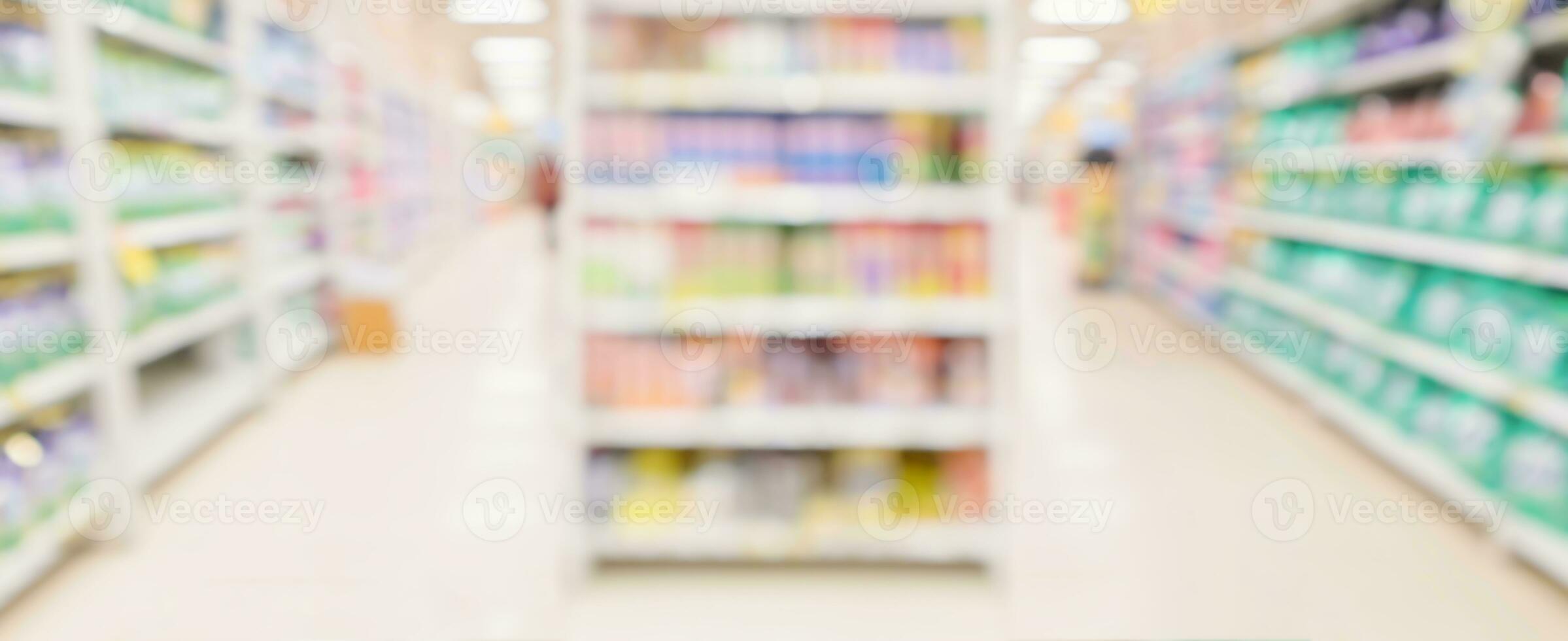 supermercato corridoio e scaffali sfocato sfondo foto