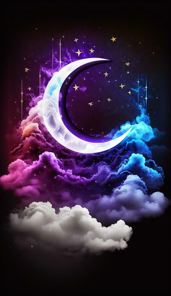 3d rendere realistico Ramadan Luna stelle su buio sfondo, ai generativo foto