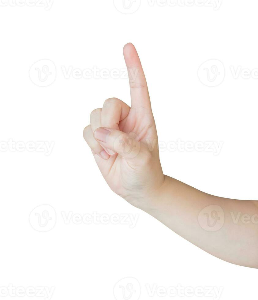 donna mano gesto mostrare numero uno cartello isolato su bianca sfondo foto