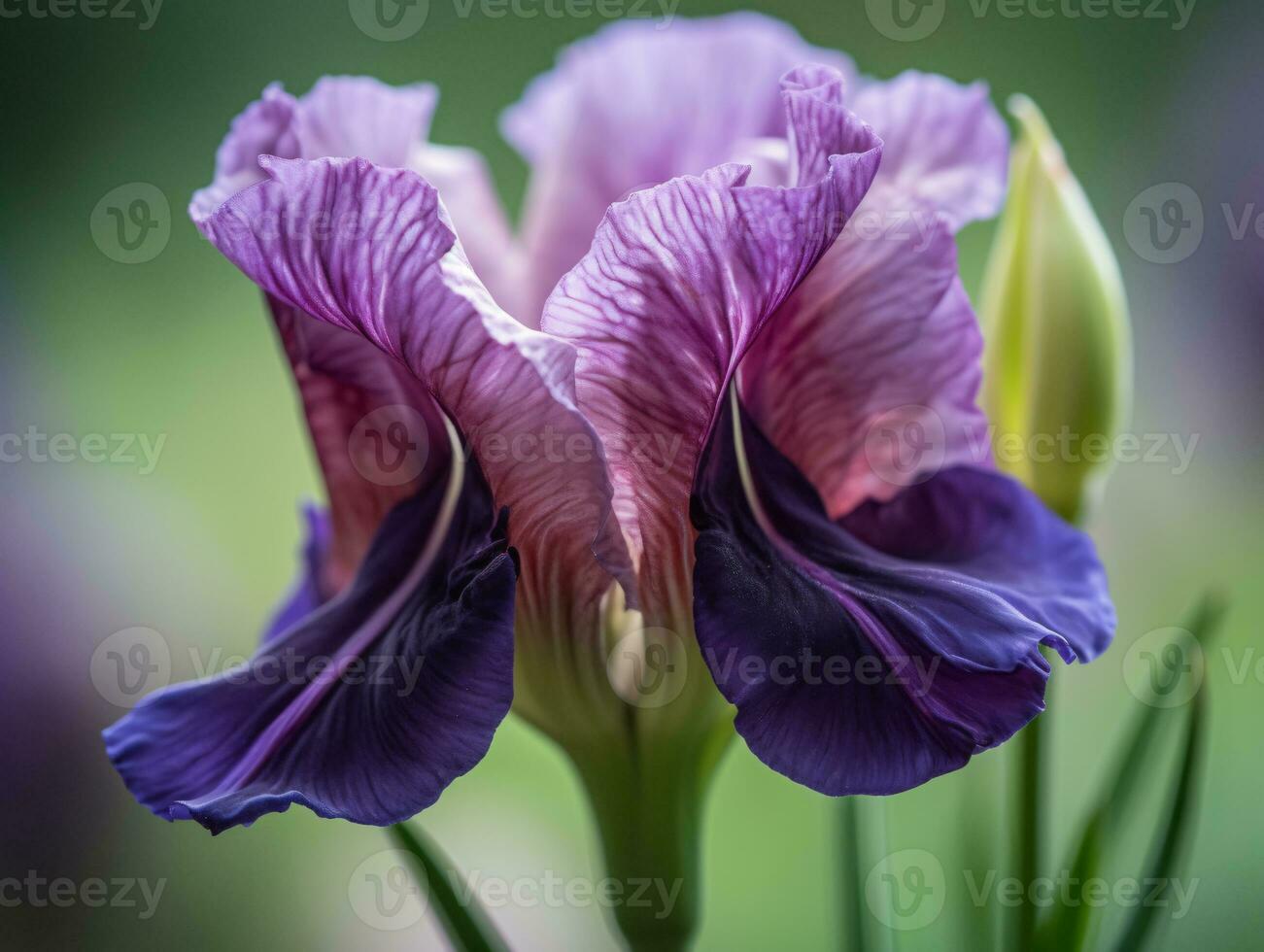 cattura il intricato dettagli di un' viola iris - un' macro fotografia capolavoro - ai generato foto