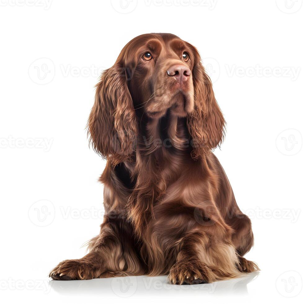 ai generativo sussex spaniel razza cane isolato su un' bianca sfondo foto