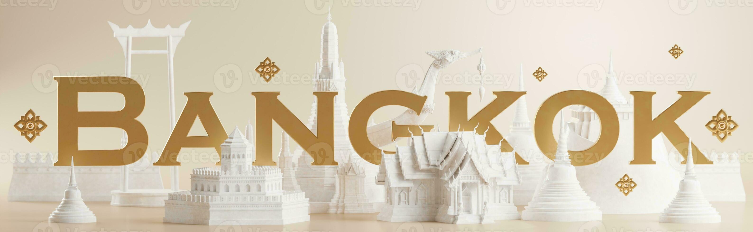 3d interpretazione illustrazione sfondo il iconico di Tailandia viaggio concetto il maggior parte bellissimo posti per visitare nel Tailandia nel 3d illustrazione, tailandese architettura e tradizione eredità. foto