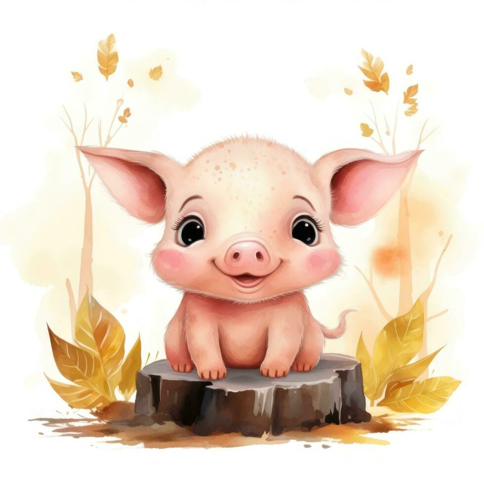 acquerello foresta cartone animato isolato carino bambino maiale animale foto