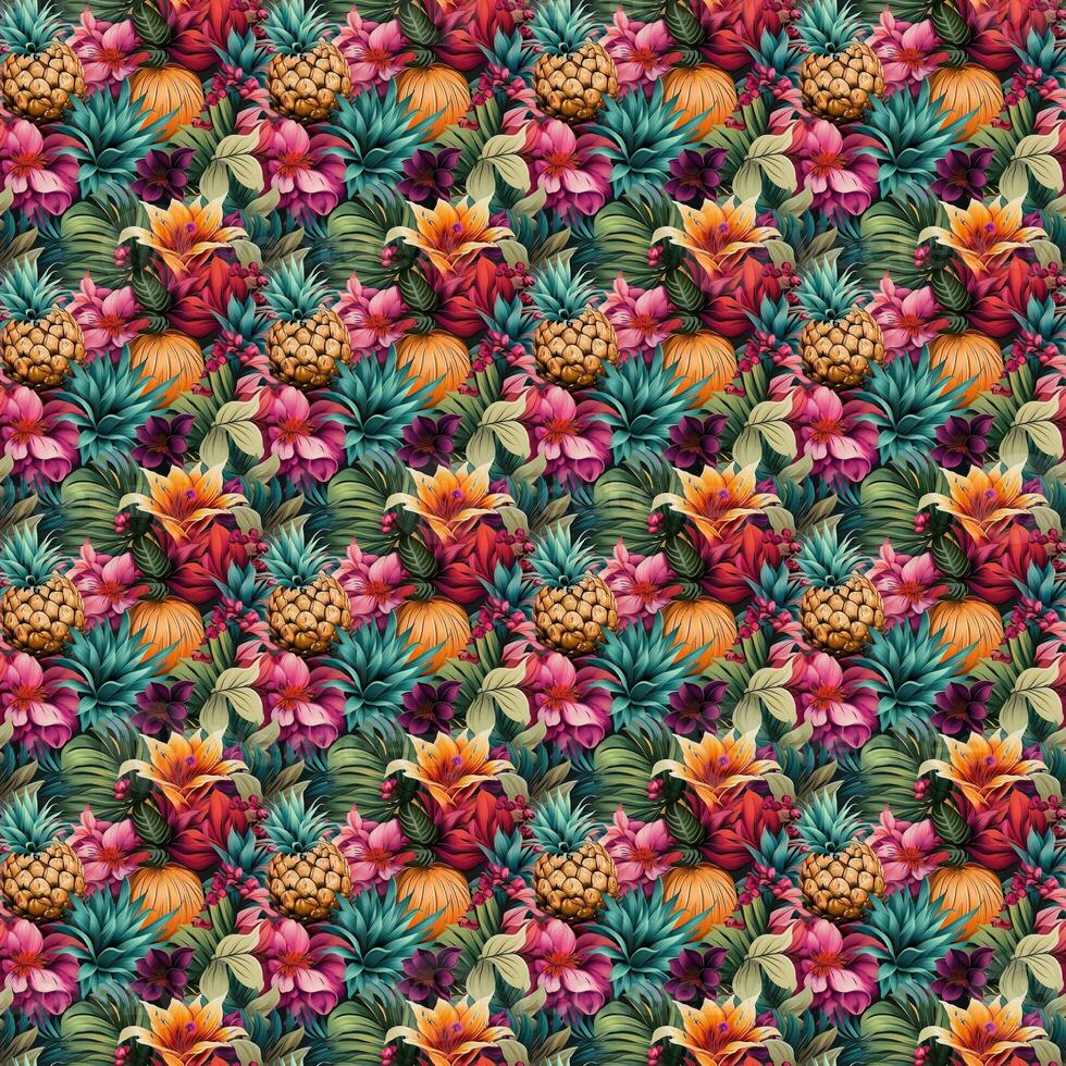 modello con fiori e ananas. piastrella - ai generativo foto