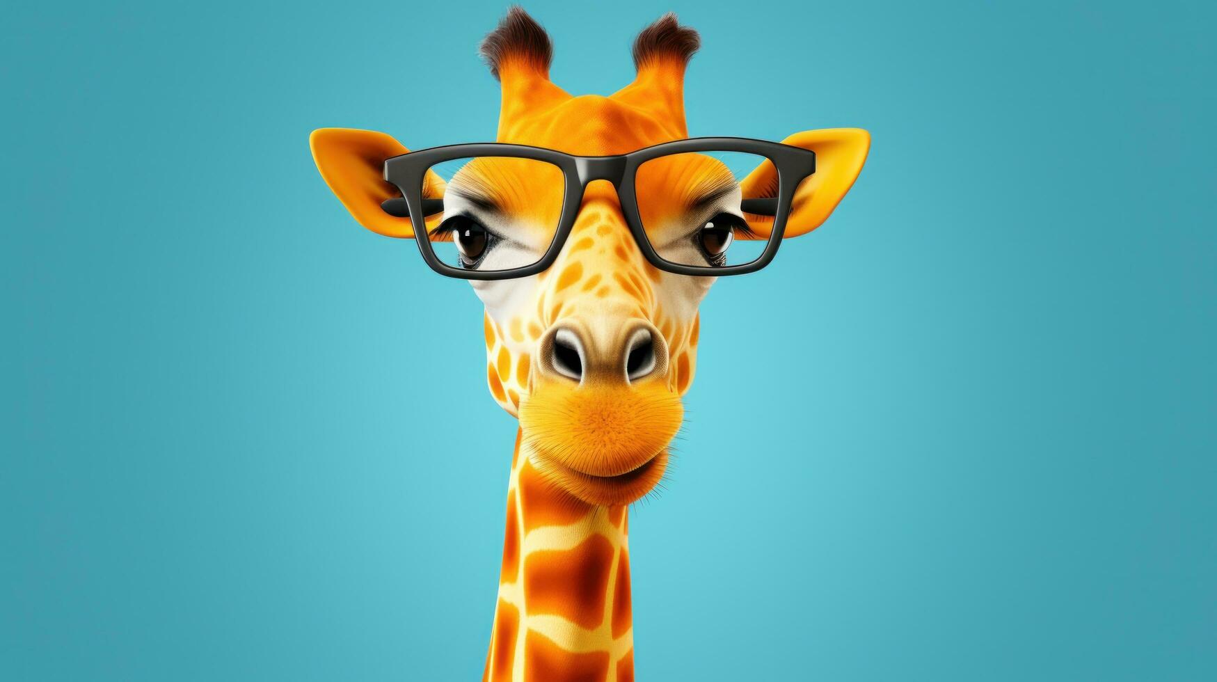 giraffa indossare bicchieri su un' solido colore sfondo foto