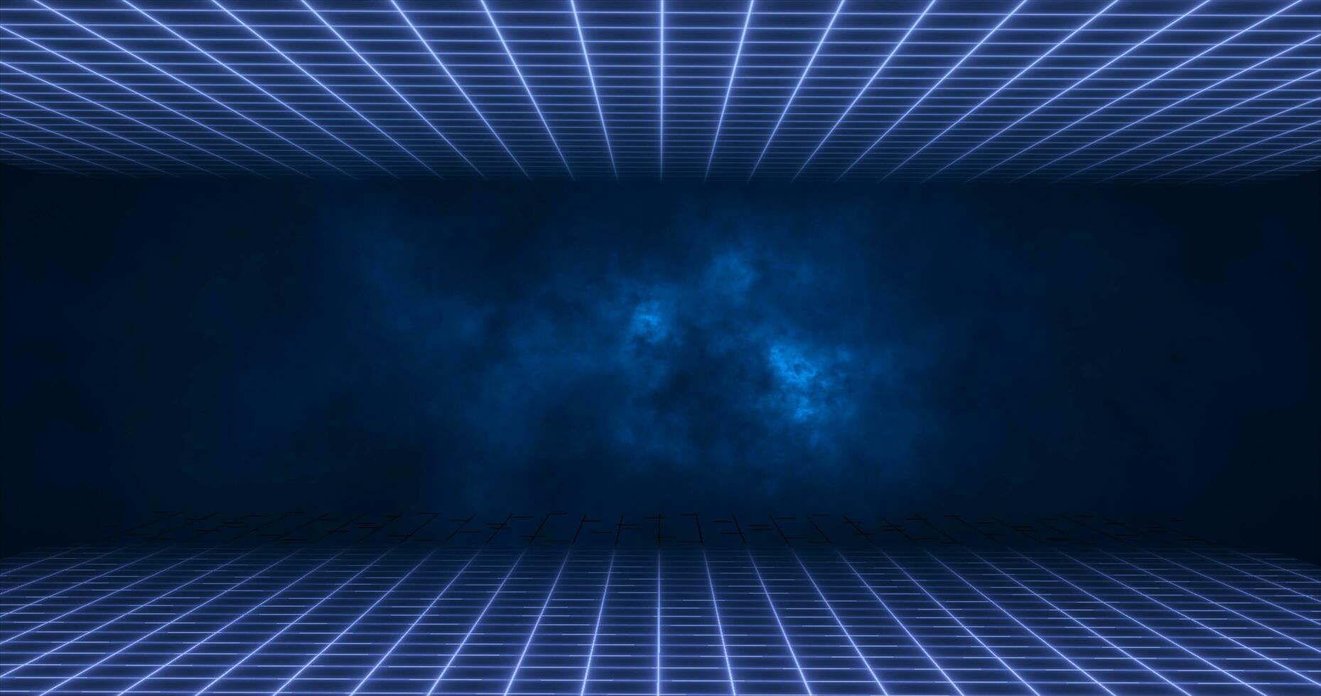 astratto blu energia griglia vorticoso tunnel di Linee nel il superiore e parte inferiore di il schermo magico luminosa raggiante futuristico hi-tech sfondo foto