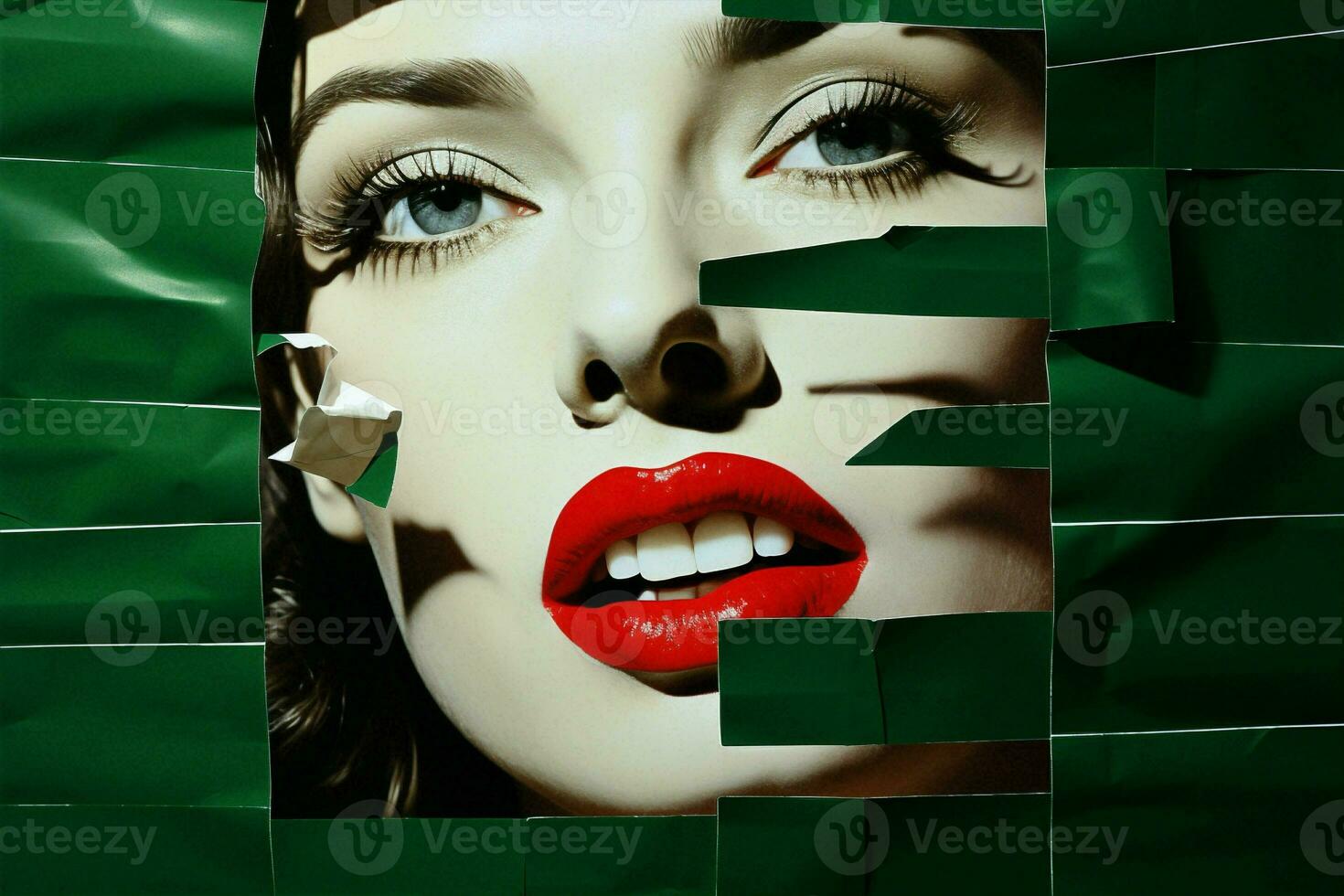 rosso donna concetto acconciatura moda bellezza labbra rossetto colore studio verde viso carta foto