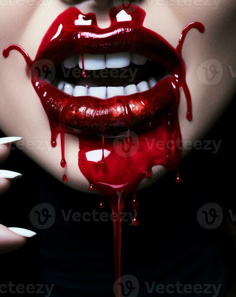 paura donna strega sangue modello viso Halloween rosso il male inferno sanguinoso orrore buio foto