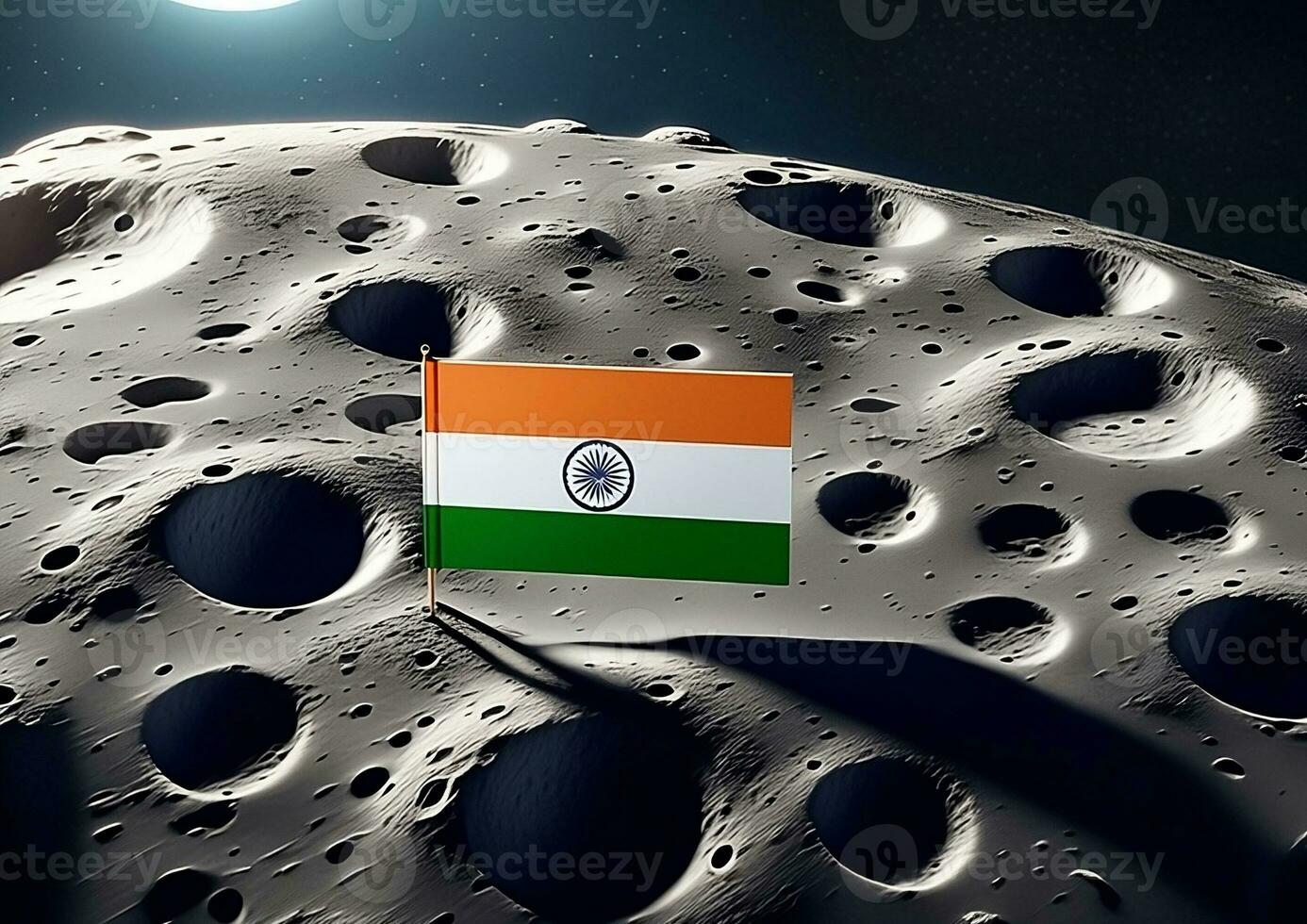 bandiera di India posto su il Luna superficie riuscito missione. ai generato foto
