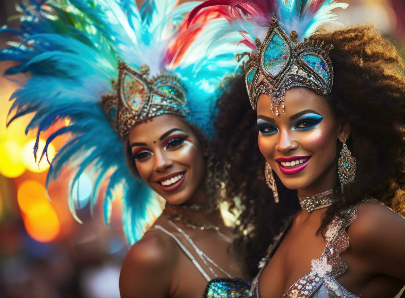 ragazza con piume vestito su a carnevale foto