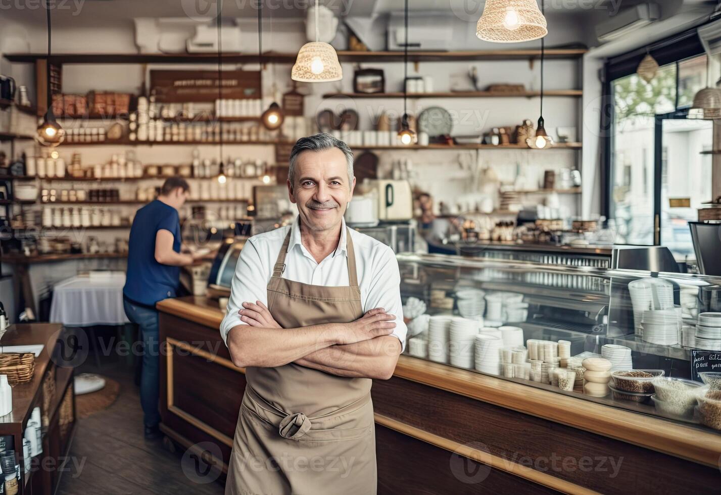 il uomo chi possiede il bar ai generativo foto