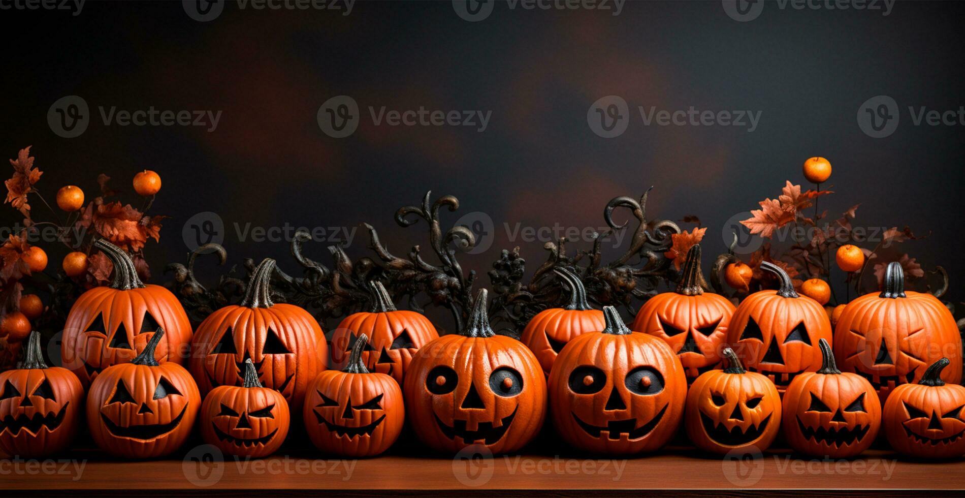avvicinamento di lavorato Halloween zucche - ai generato Immagine foto