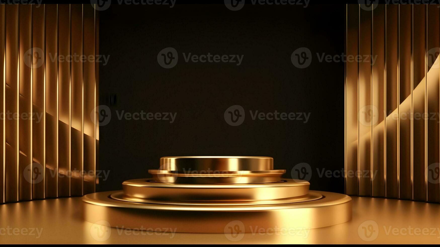 ai generato. Prodotto Schermo presentazione su lusso oro vuoto podio In piedi. foto