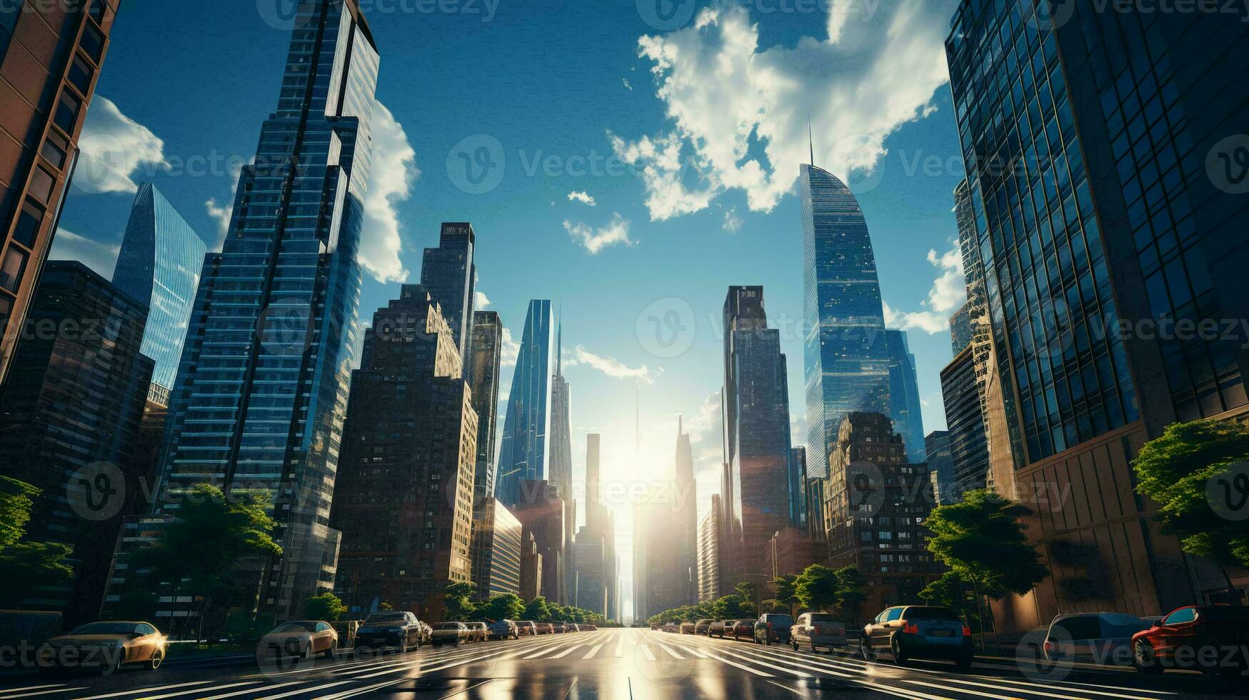 grande moderno città metropoli con alto case fatto di calcestruzzo e bicchiere grattacieli. ai generato foto