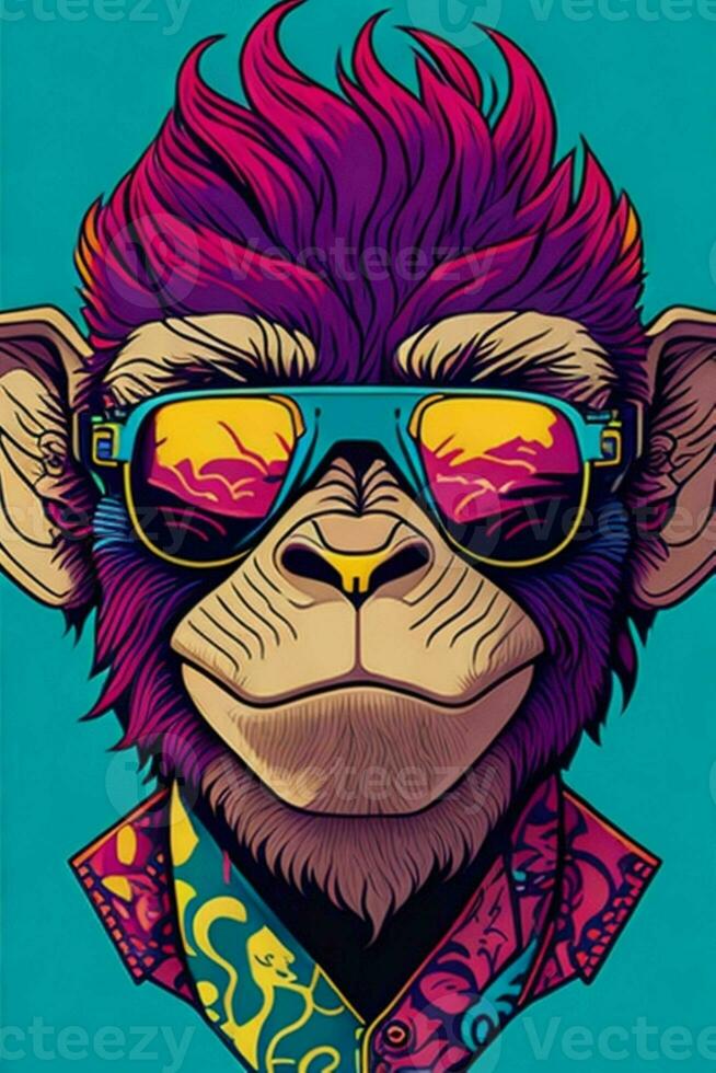 un' dettagliato illustrazione di un' scimmia per un' maglietta disegno, sfondo, moda foto