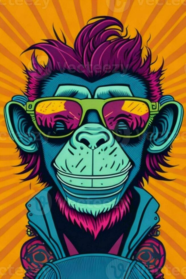 un' dettagliato illustrazione di un' scimmia per un' maglietta disegno, sfondo, moda foto