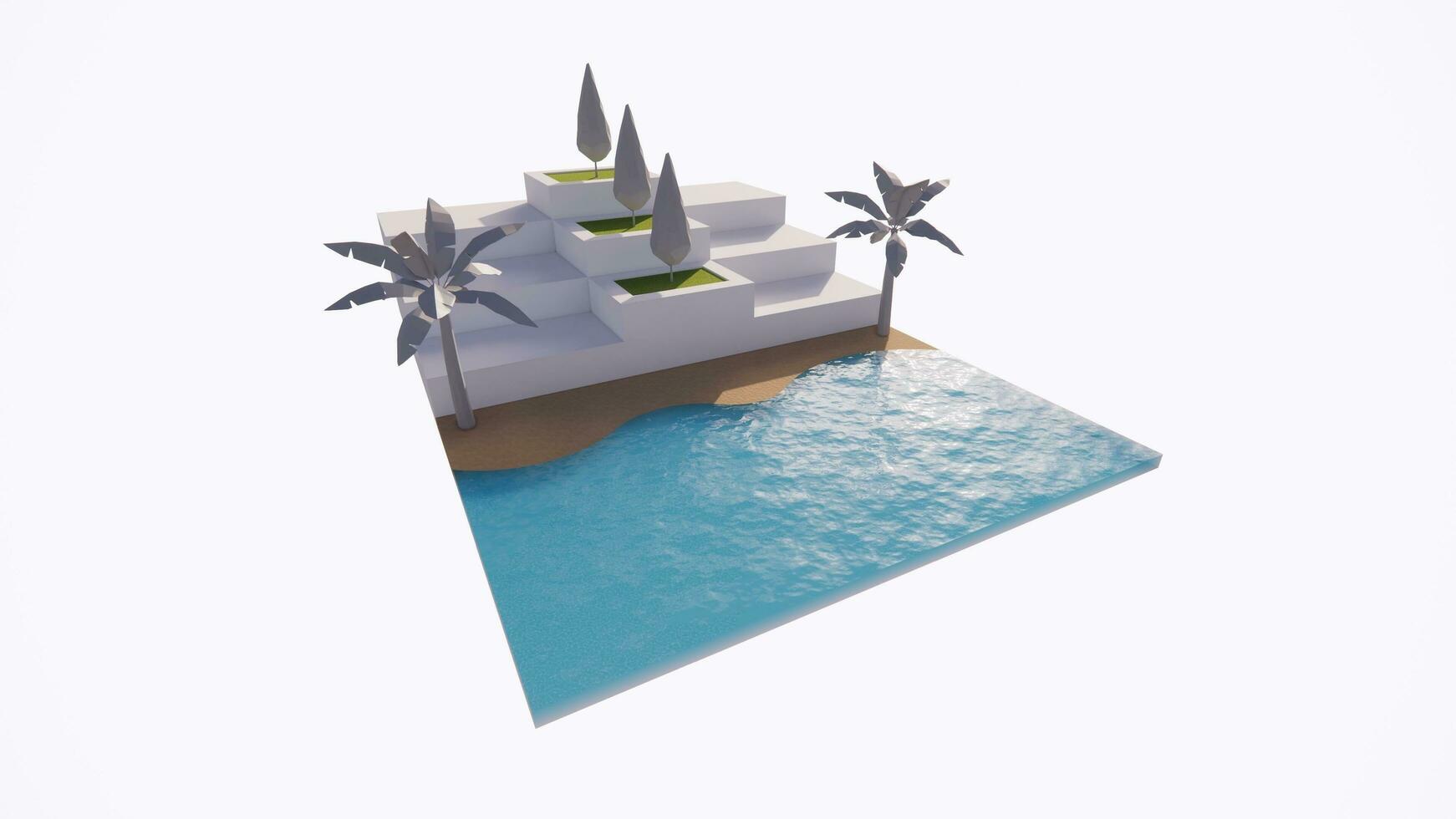 3d spiaggia scena rendere elemento su bianca sfondo. 3d isometrico resa. foto