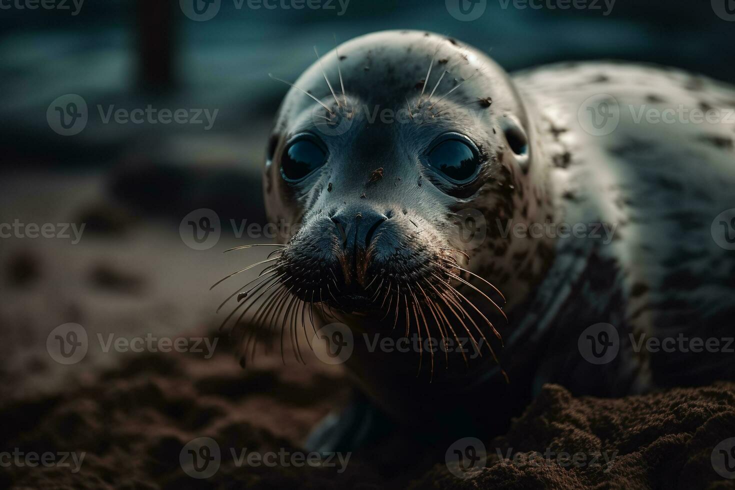 bagnato pelliccia foca su il spiaggia. ai generativo foto