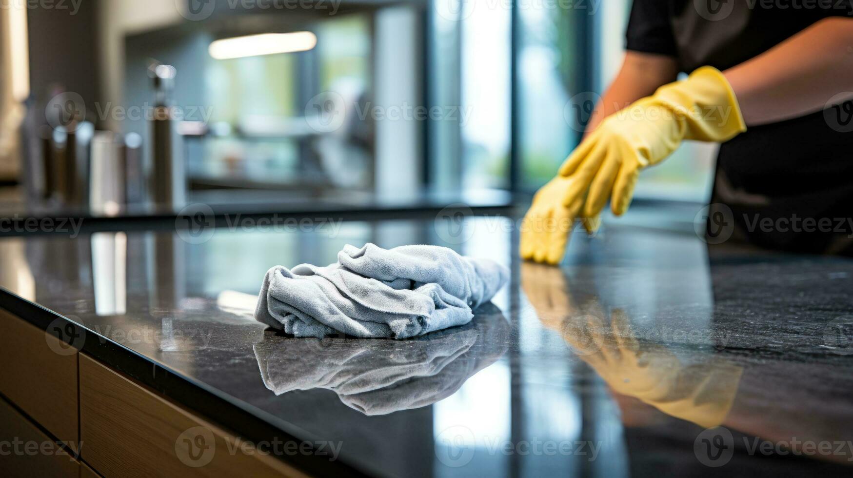 pulire il tavolo a partire dal polvere pulizia il cucina generativo ai foto