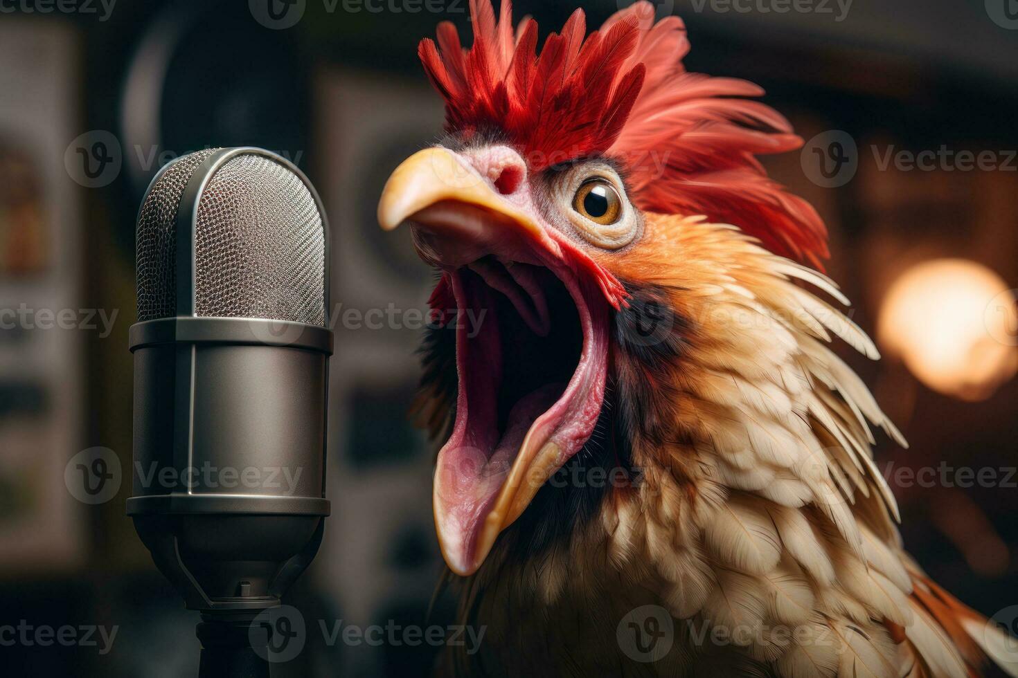 Gallo urlando in il microfono generativo ai foto