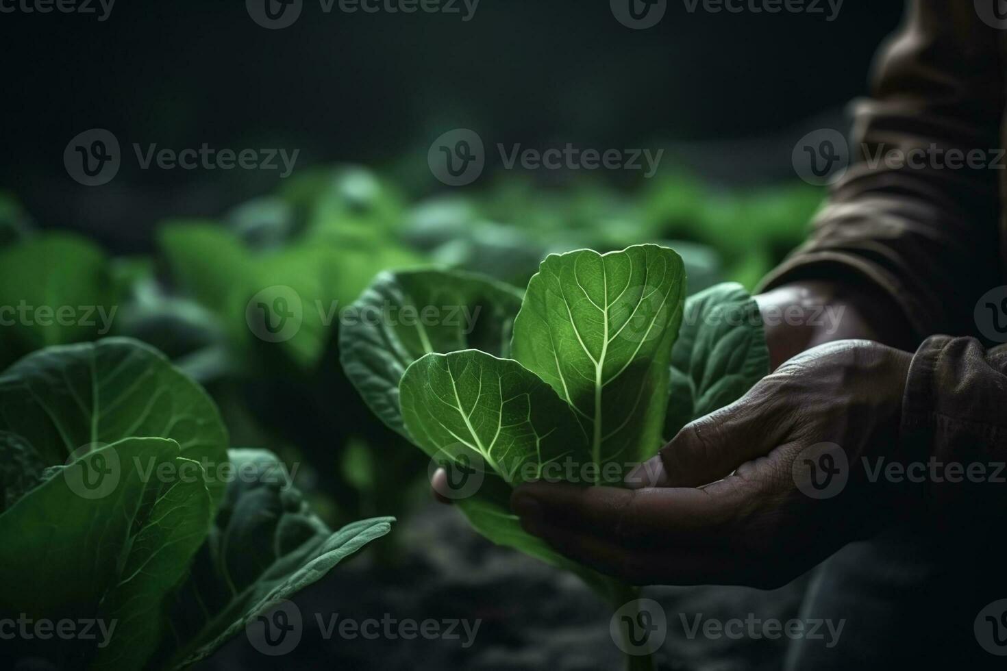 verde tabacco piantine nel il mani di un agronomo nel un' campo nel settentrionale Tailandia. ai generativo foto