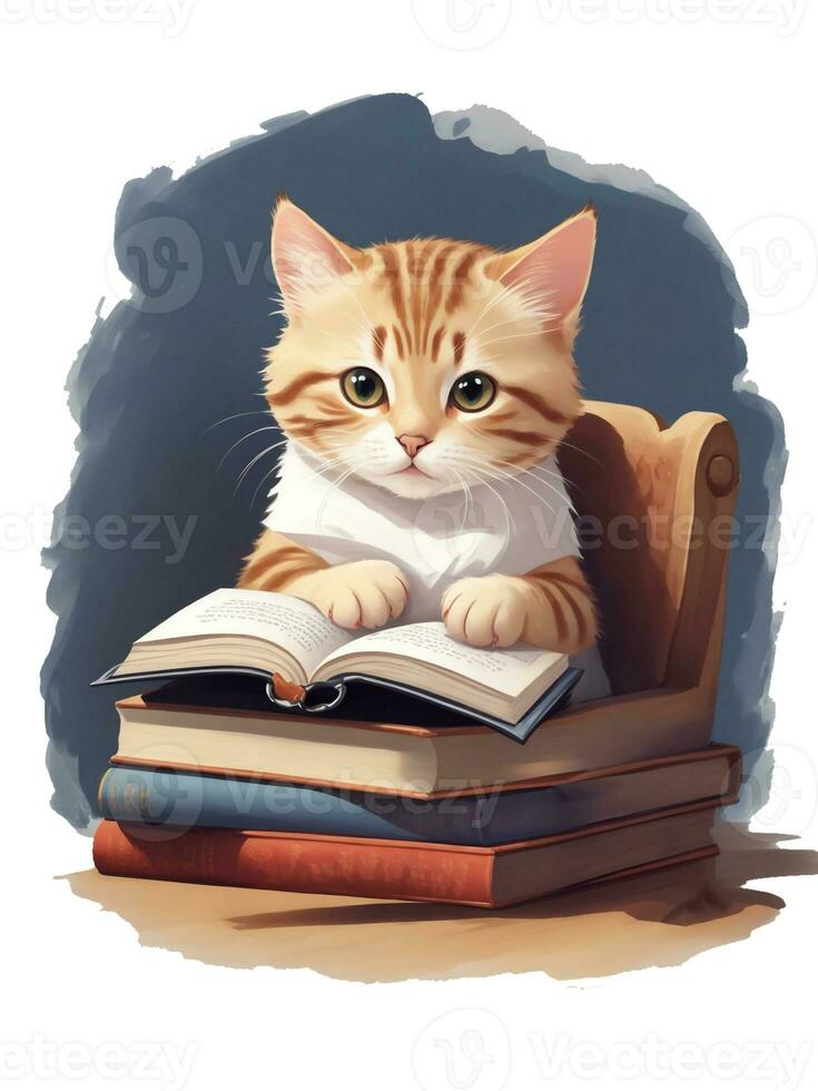 rufy gatto lettura un' libro su un' leggero sfondo foto
