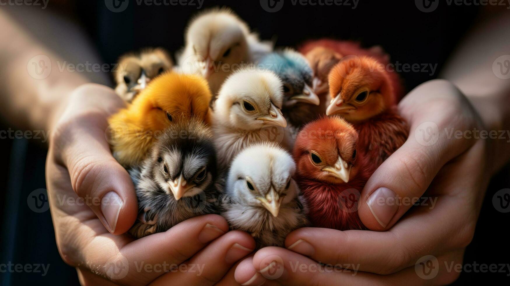 colorato carino pulcini nel mano generativo ai foto