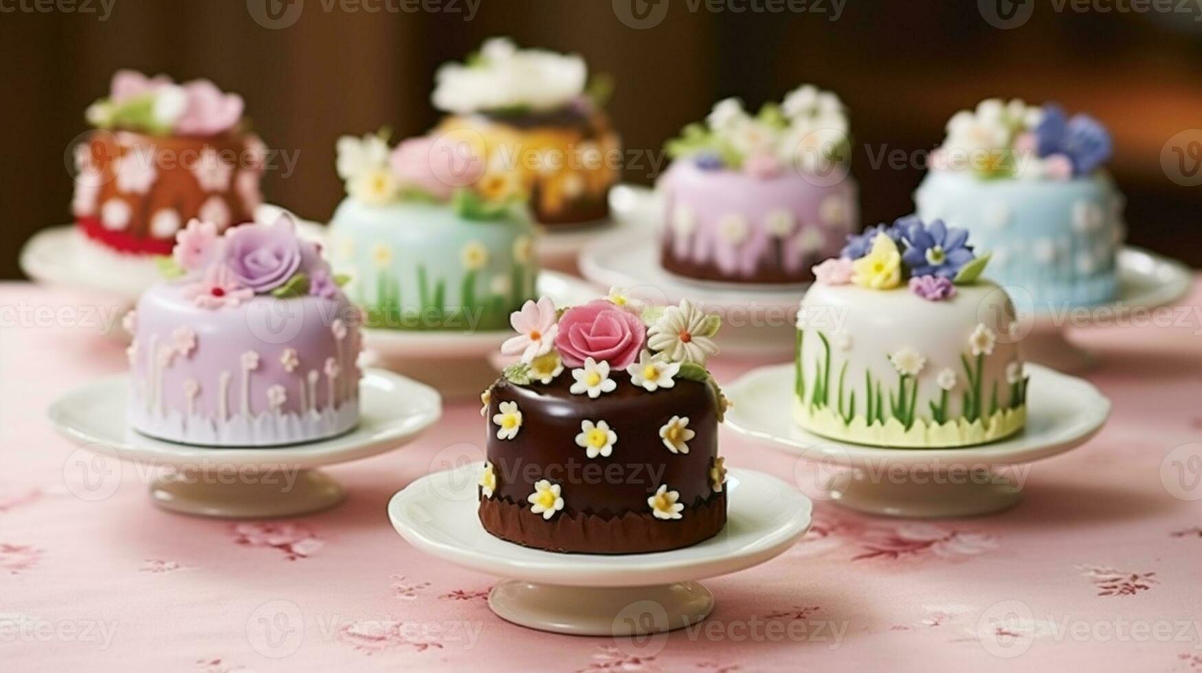 miniatura cioccolato torte, decorato con commestibile fiori. generativo ai foto