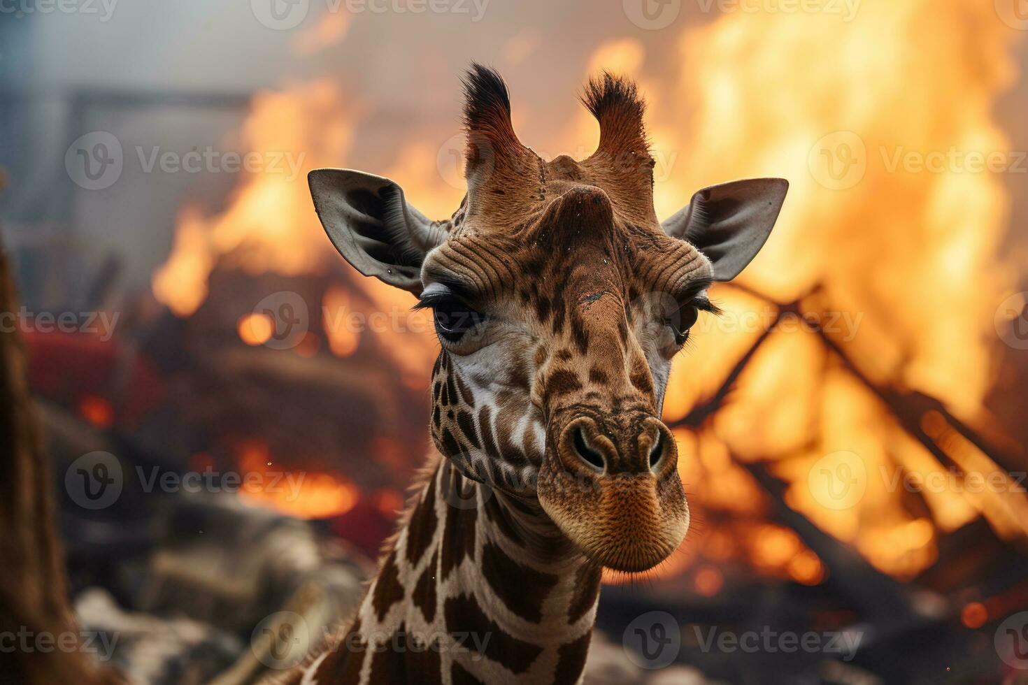 giraffa animale fuggendo fuoco foresta incendi generativo ai foto