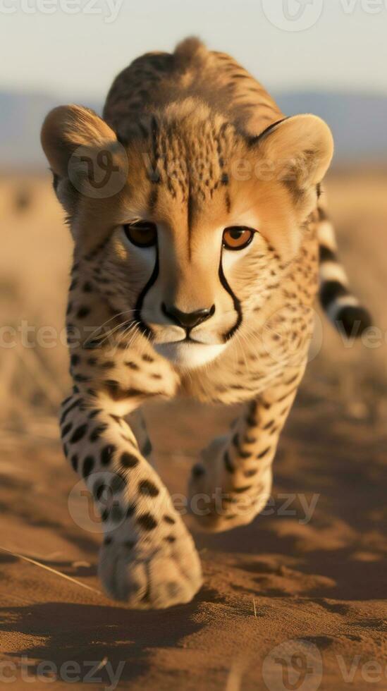 ritratto di un' leopardo. ghepardo in esecuzione nel il foresta. ai generativo foto