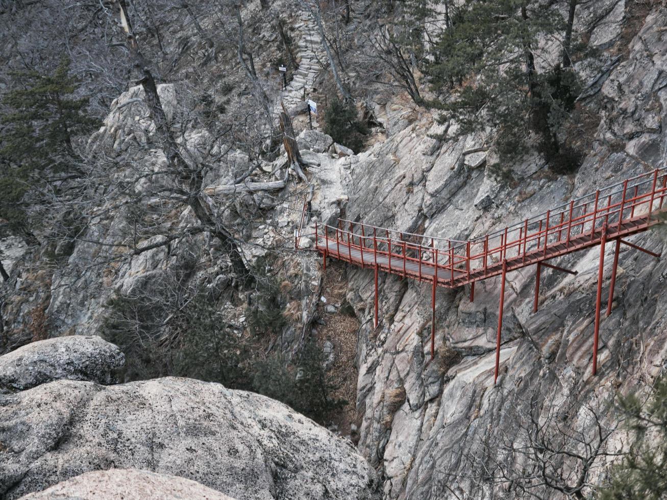 ponte di metallo con gradini nel parco nazionale di seoraksan, corea del sud foto