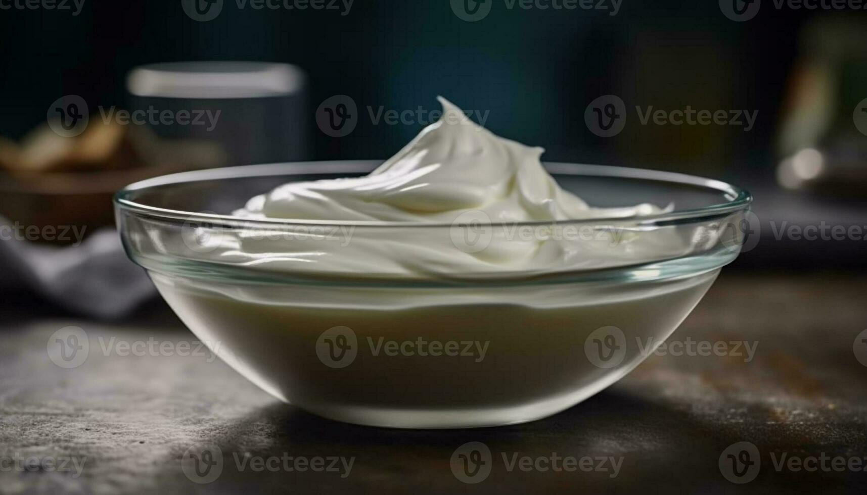 freschezza e crema nel un' vicino su di buongustaio Yogurt dolce generato di ai foto