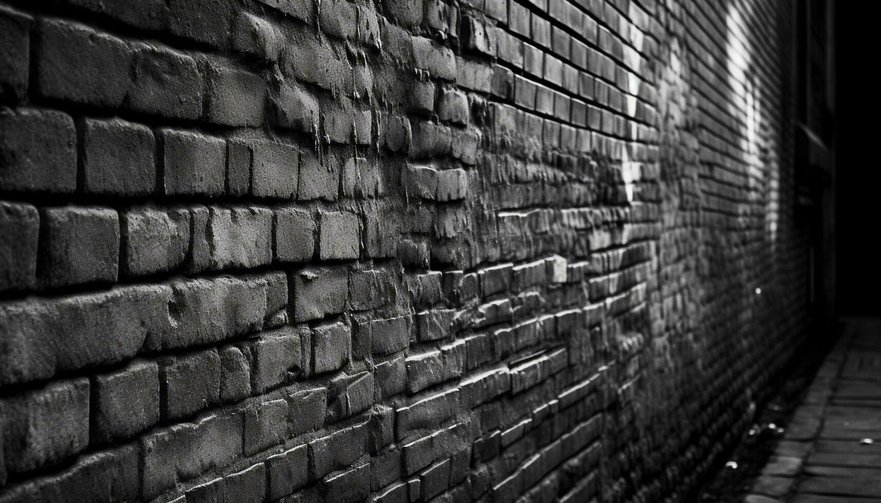 astratto mattone modello su vecchio edificio parete, circondato di nero e bianca città vita generato di ai foto