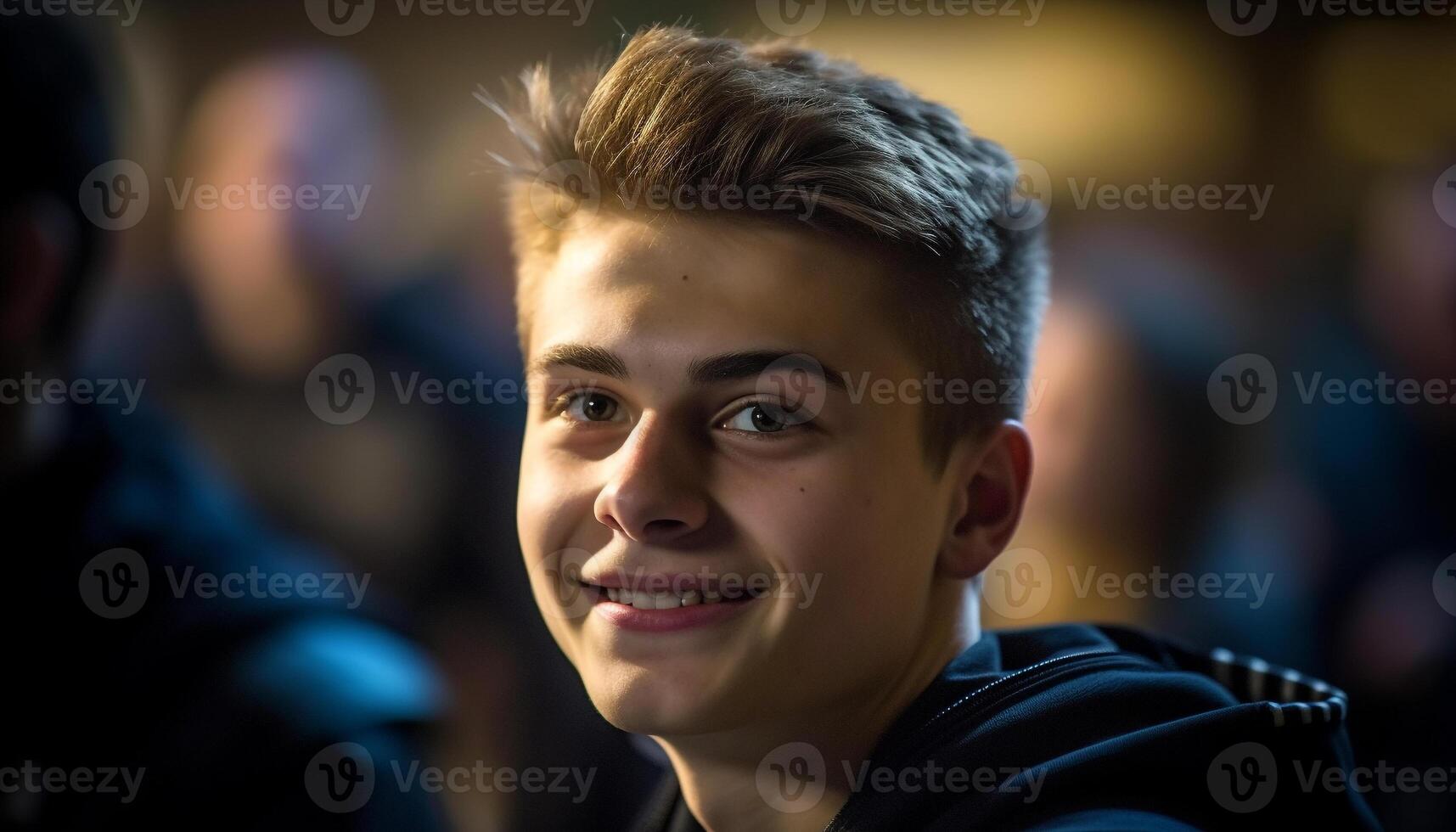 sorridente ragazzi guardare a telecamera, felicità nel allegro stili di vita generato di ai foto