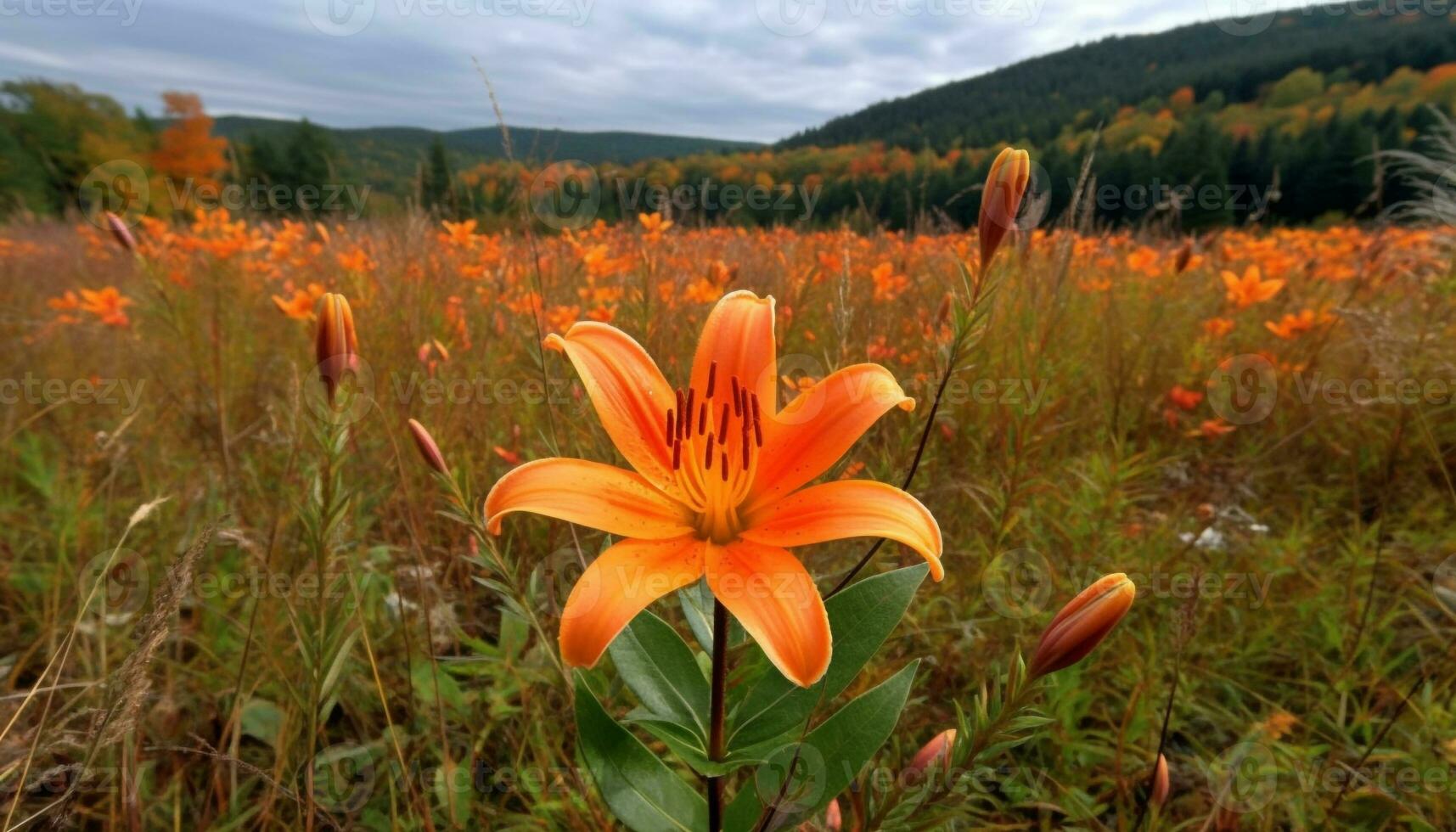 un' vivace prato di Multi colorato fiori nel un' rurale paesaggio generato di ai foto